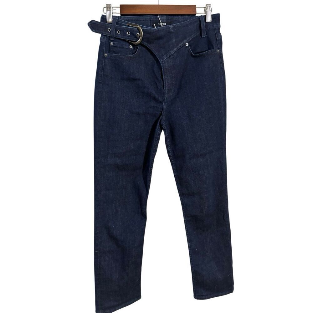 NWOT GRLFRND V-Waist Belted Dark Blue Denim Bold Buckle Jeans Women's 27